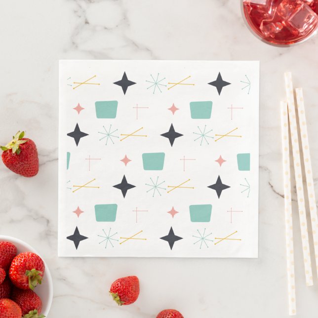 Mid Century Modern Atomic Stars Paper Dinner Napkins (Insitu)