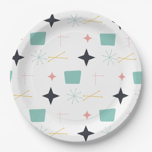 Mid Century Modern Atomic Stars  Paper Plates (Front)