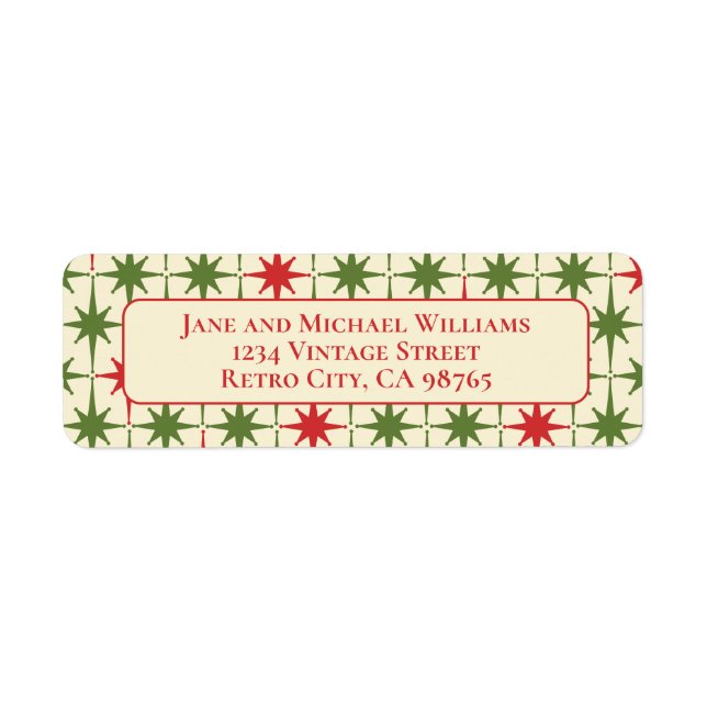 Mid Century Modern Atomic Stars Retro Christmas Label (Front)