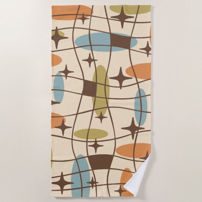 Mid Century Modern Atomic Surfer Pattern Beach Towel (Front)