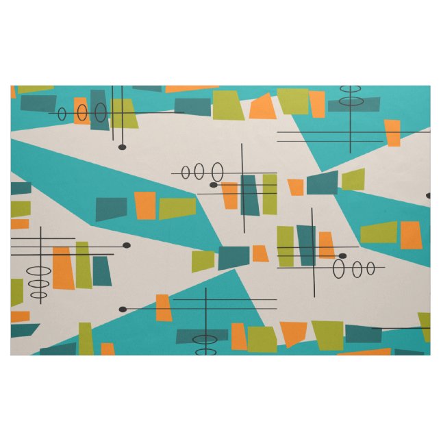 Mid-Century Modern Atomic Teal Abstract Fabric (Yard)