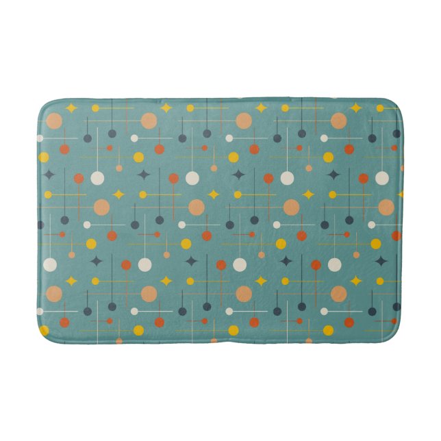Mid Century Modern Atomic Teal Abstract Pattern Bath Mat (Front)