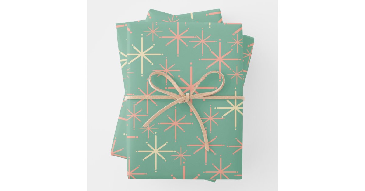 Mid Century Modern Atomic Twinkling Stars Retro Wrapping Paper Sheets ...