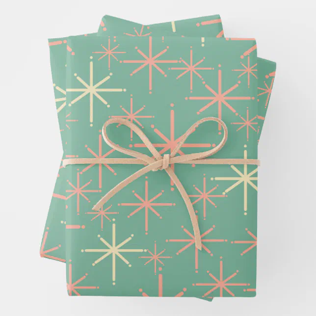 Mid Century Modern Atomic Twinkling Stars Retro Wrapping Paper Sheets ...
