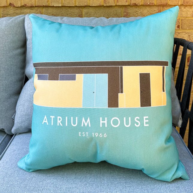 Mid-Century Modern Atrium House 1966 Outdoor Pillow (Creator Uploaded)