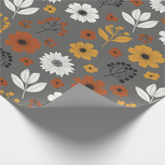 Mid-Century Modern Autumn Floral Wrapping Paper