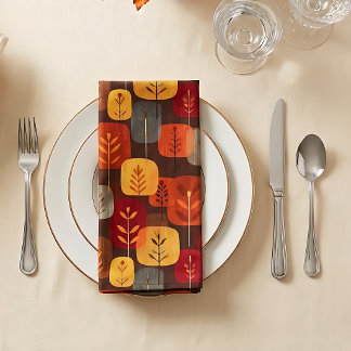 Mid-Century Modern Autumn Forest Cloth Napkins