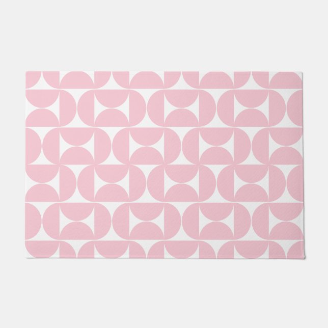 Mid Century Modern Baby Pink And White Pattern Doormat (Front)