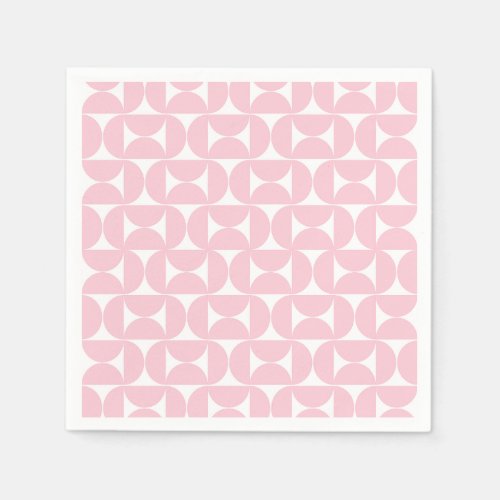 Mid Century Modern Baby Pink And White Pattern Napkins