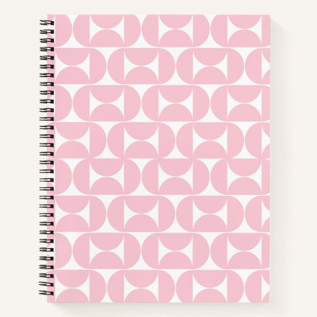 Mid Century Modern Baby Pink And White Pattern Notebook (Front)