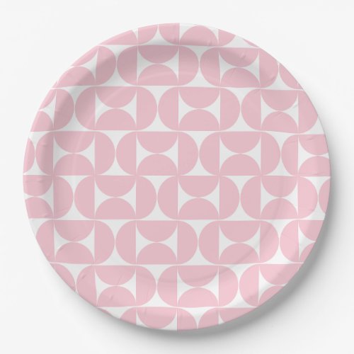 Mid Century Modern Baby Pink And White Pattern Paper Plates