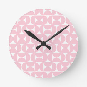 Mid Century Modern Baby Pink And White Pattern Round Clock