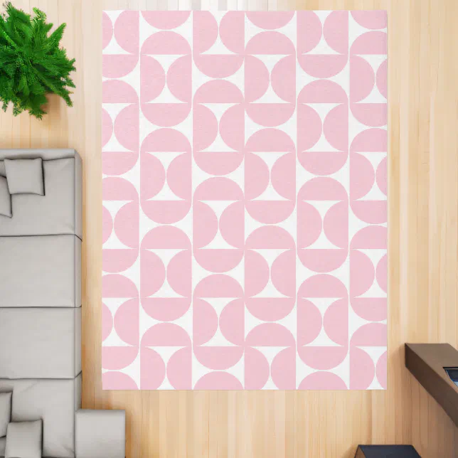 Mid Century Modern Baby Pink And White Pattern Rug | Zazzle