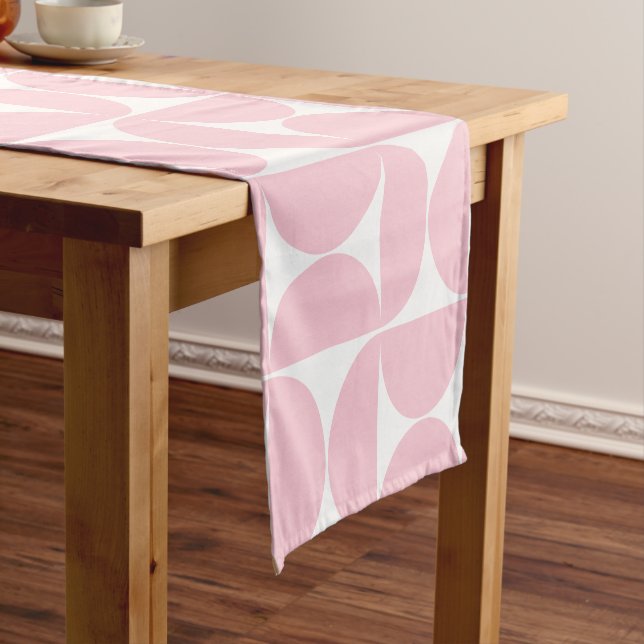 Mid Century Modern Baby Pink And White Pattern Short Table Runner (In Situ)