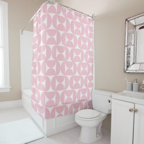 Mid Century Modern Baby Pink And White Pattern Shower Curtain