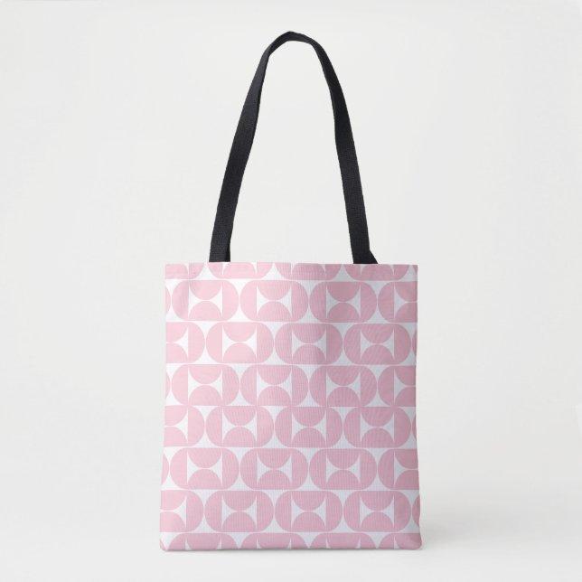 Mid Century Modern Baby Pink And White Pattern Tote Bag (Front)