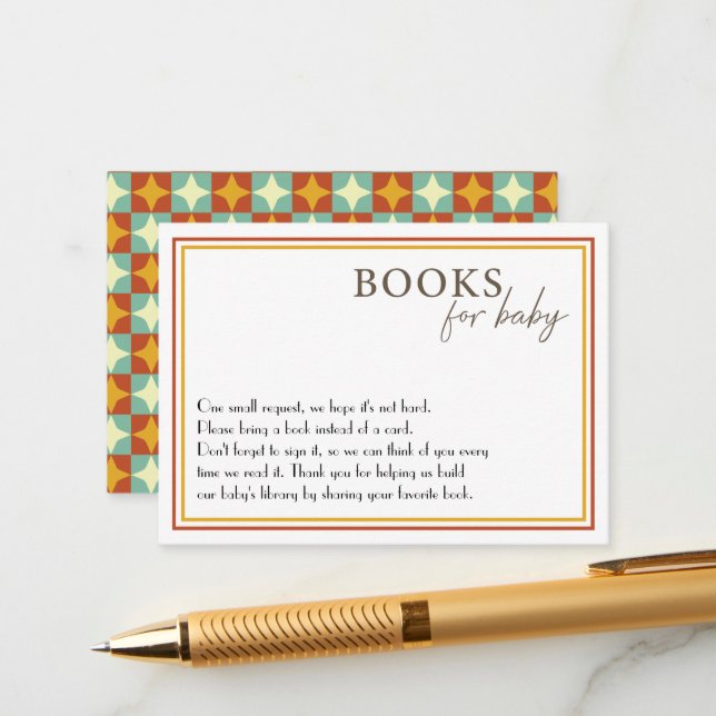 Mid-Century Modern Baby Shower Book Request Card  (Front/Back In Situ)