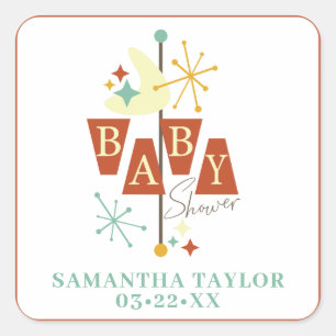 Mid Century Modern Baby Shower Favor Sticker