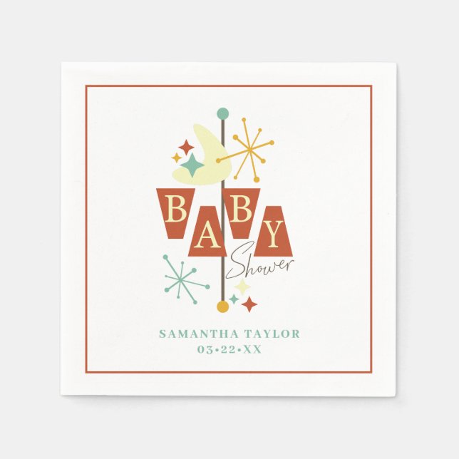 Mid-Century Modern Baby Shower Napkins  (Front)