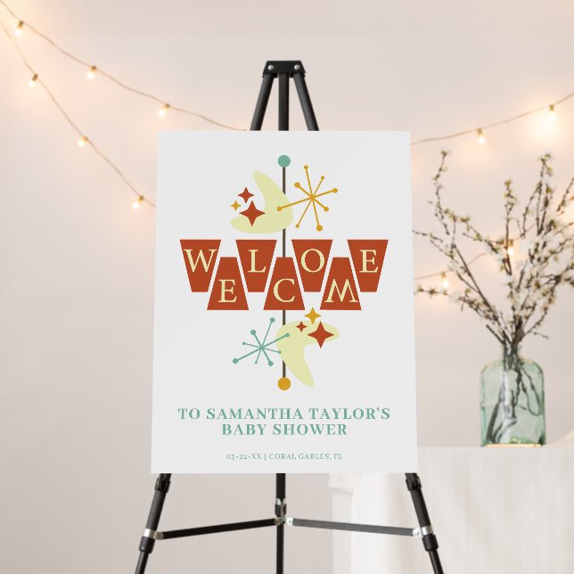 Mid-Century Modern Baby Shower Welcome Sign Retro (In Situ (Stand))