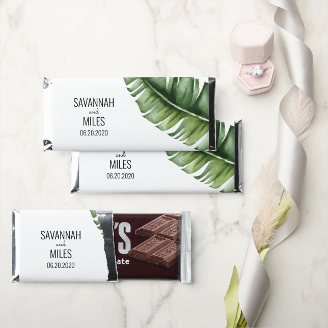 Mid Century Modern Banana Leaf Hershey Bar Favor (Front)