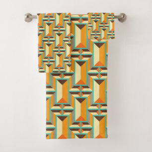 Mid-Century Modern Bath Towel, Diamond Patterns Towel Set