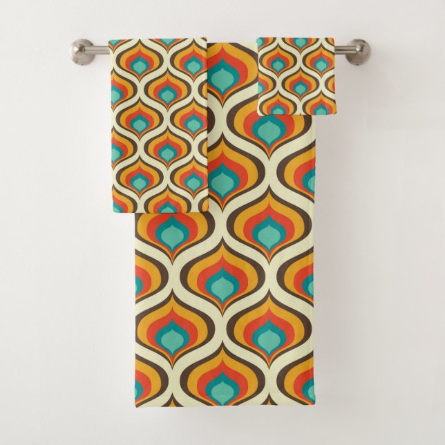 Mid-Century Modern Bath Towel, Flame Pattern Bath Towel Set (Insitu)