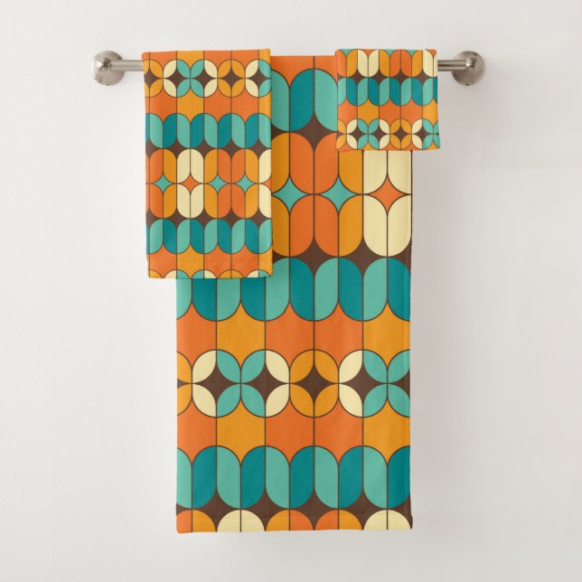 Mid-Century Modern Bath Towel, Retro Pattern Towel Set (Insitu)