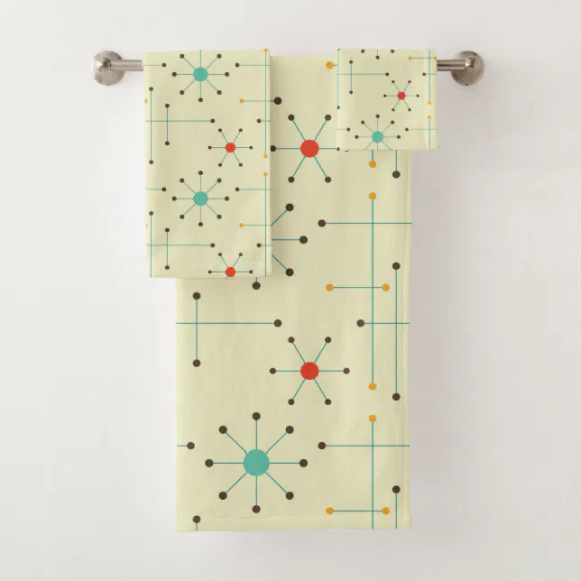 Mid-Century Modern Bath Towel, Starburst Pattern Bath Towel Set | Zazzle