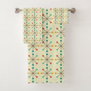 Mid-Century Modern Bath Towel, Starburst Pattern Bath Towel Set