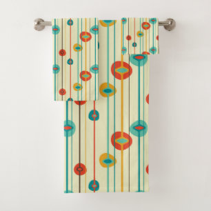 Mid-Century Modern Bath Towel, Stripped Pattern Bath Towel Set