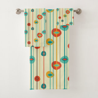 Mid-Century Modern Bath Towel, Stripped Pattern Bath Towel Set