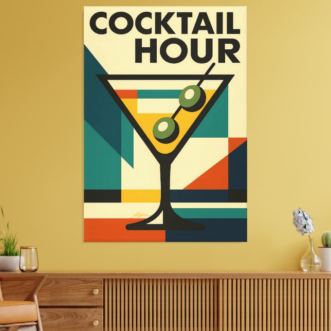 Mid Century Modern Bauhaus Cocktail Hour Martini Canvas Print (Insitu(LivingRoom))