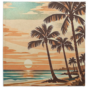 mid century modern beach Hawaii sunset palm trees Cloth Napkin
