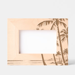 mid century modern beach Hawaii sunset palm trees  Engraved Frames