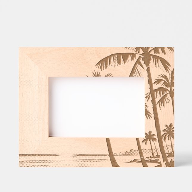 mid century modern beach Hawaii sunset palm trees  Engraved Frames (Front)