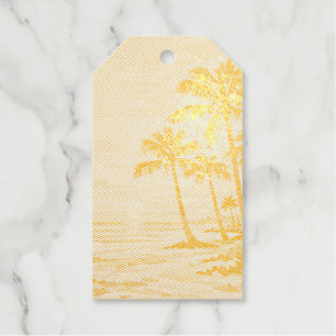 mid century modern beach Hawaii sunset palm trees Foil Gift Tags