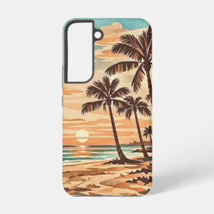 mid century modern beach Hawaii sunset palm trees Samsung Galaxy S22 Case