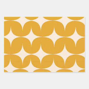 Mid Century Modern Beige Starbursts on Orange Wrapping Paper Sheets