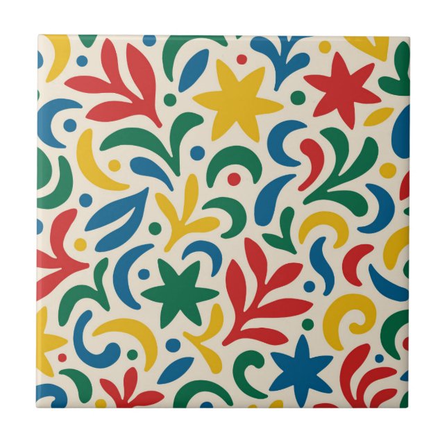 Mid Century Modern Biophilic Pattern Ceramic Tile (Front)
