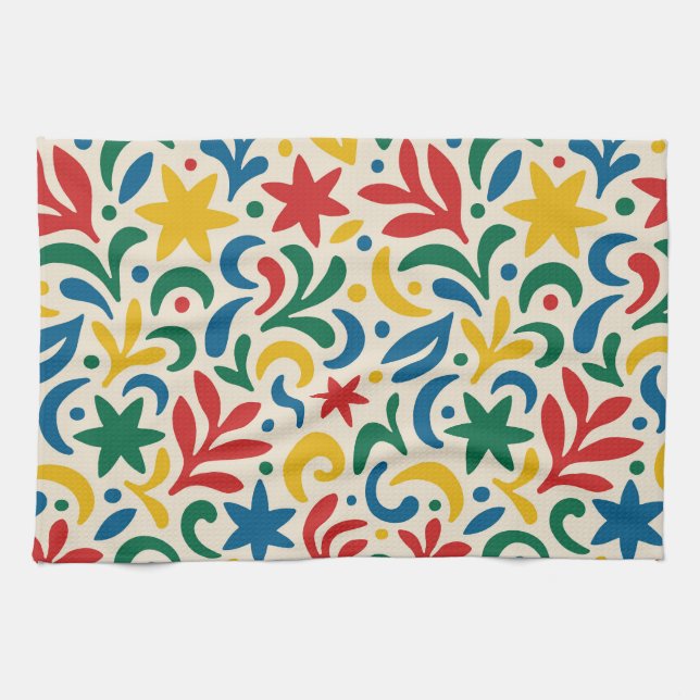 Mid Century Modern Biophilic Pattern Kitchen Towel (Horizontal)