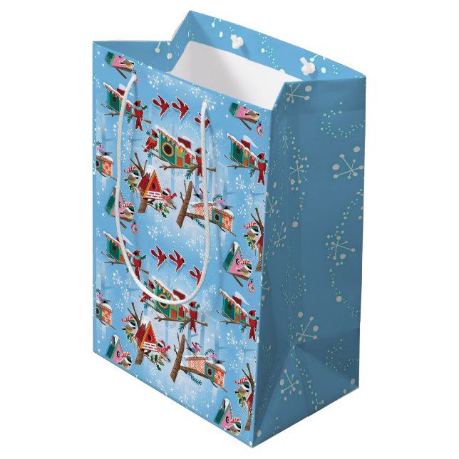 Mid-Century Modern BirdHouses Christmas  Medium Gift Bag (Back Angled)
