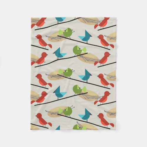 Mid Century Modern Birds Fleece Blanket