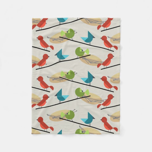 Mid Century Modern Birds Fleece Blanket (Front)