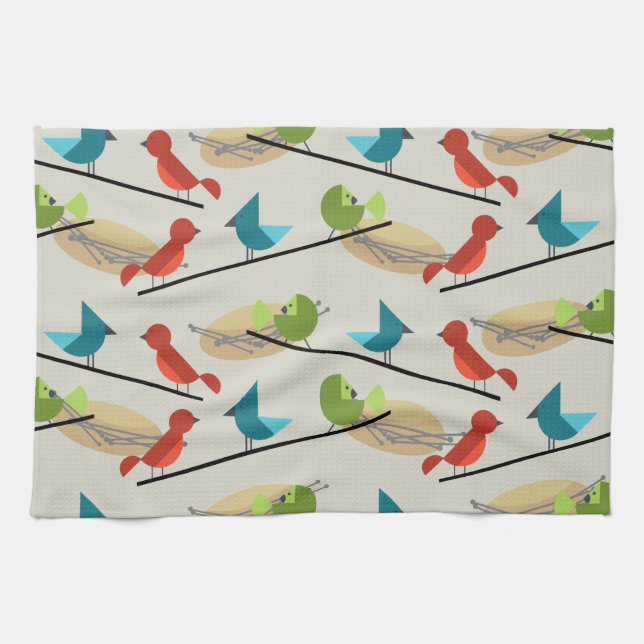 Mid Century Modern Birds Kitchen Towel (Horizontal)