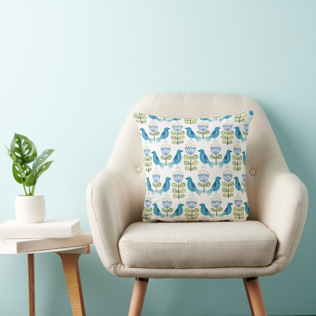 Mid-Century Modern Birds Throw Pillow (Chair)