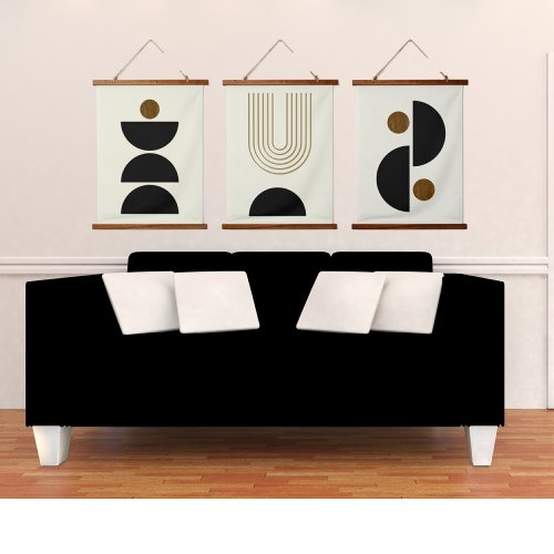 Mid Century Modern Black Abstract Contemporary Hanging Tapestry