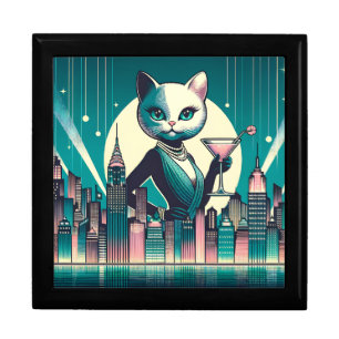“Mid-Century Modern Black and White Cat” Gift Box