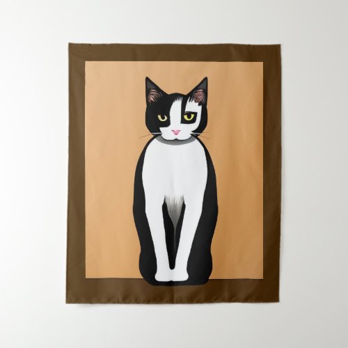 Mid Century Modern Black and White Cat Tapestry