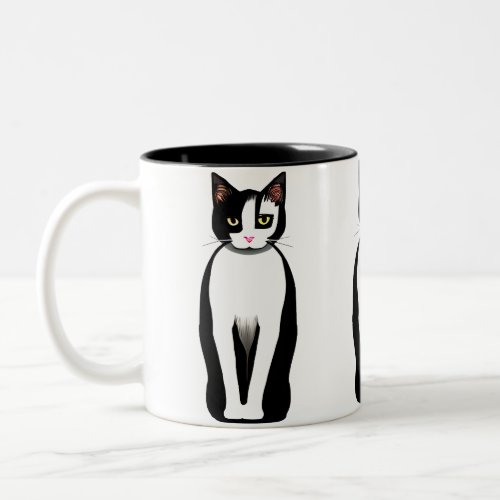 Mid Century Modern Black and White Cat Two_Tone Coffee Mug